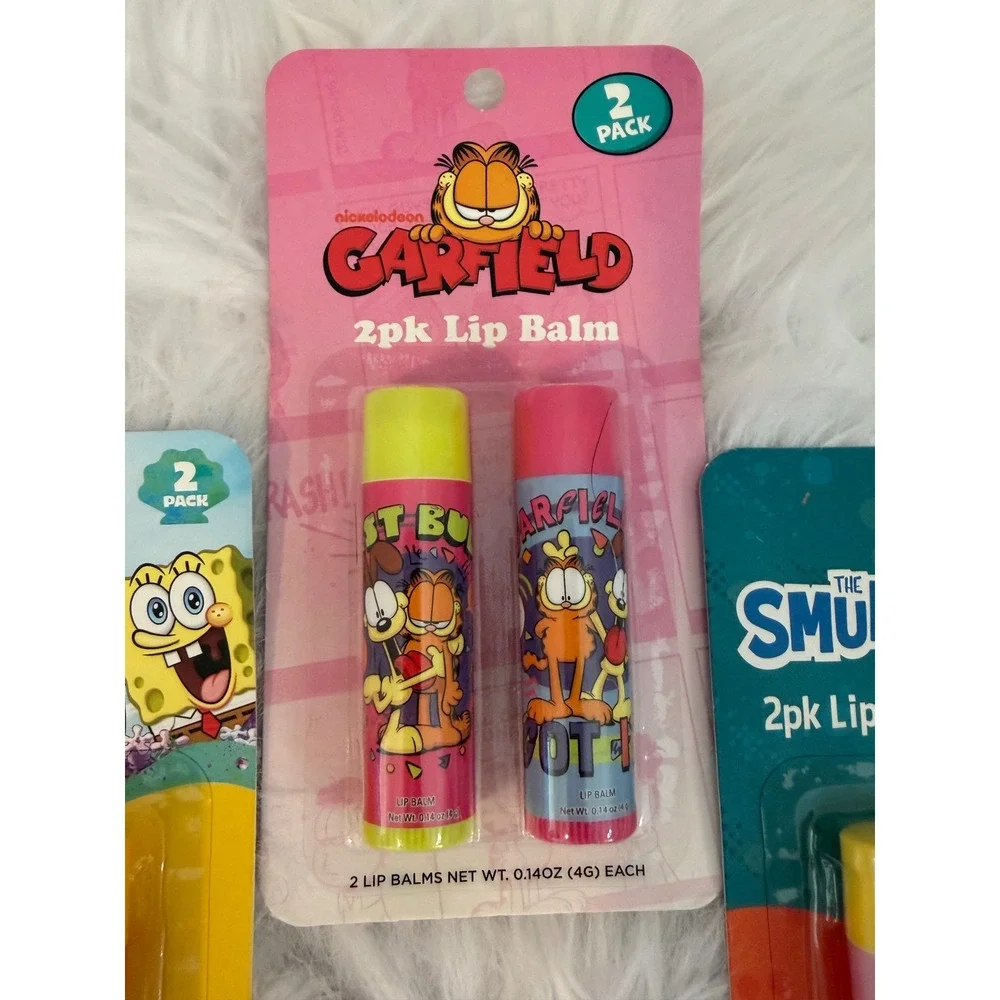 Nickelodeon SpongeBob Garfield The Smurfs Lip Balm 2pk Sets Lot of 3 New